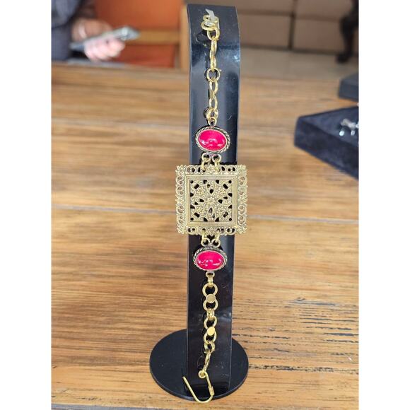 Handmade Ruby Color & Victorian Cross Bracelet - Picture 2 of 4